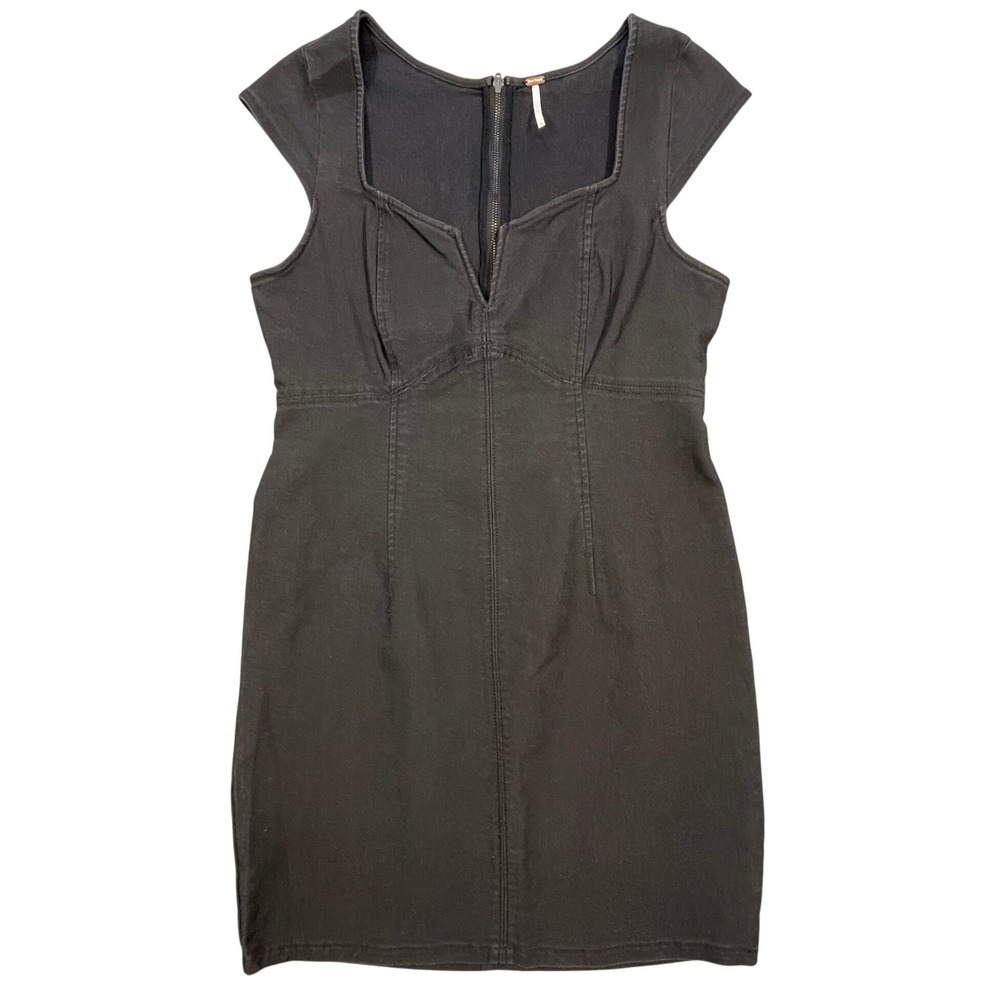 Free People Black Denim Cap Sleeve Sweetheart Mini Dress Womens Size M